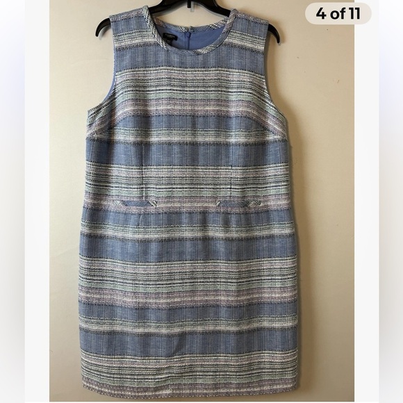 TALBOTS Women’s Blue Stripe Tweed Shift Dress  Sleeveless Sz 16 W Petite - Picture 4 of 10